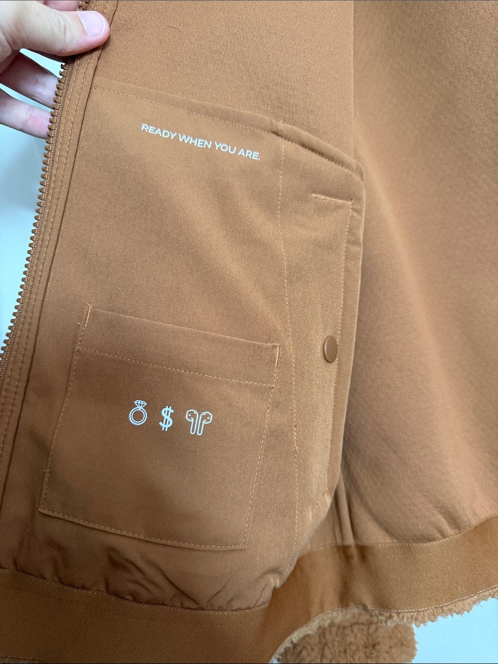 FIGS High Pile Sherpa Fleece Bomber Jacket Full Zip Mocha Brown Tan Medium - Picture 9 of 10